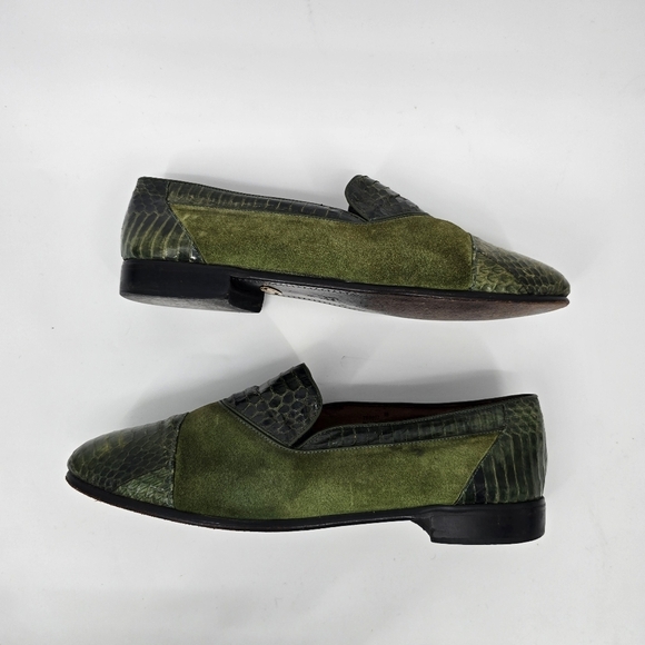Wens Shoes Men's 10 Olive Green Suede & Genuine Snake Loafers Slip-On Exotic - Picture 9 of 10